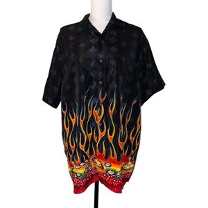 Ferugini Poker Dice Flames Rockabilly Men’s Button Up Shirt Large